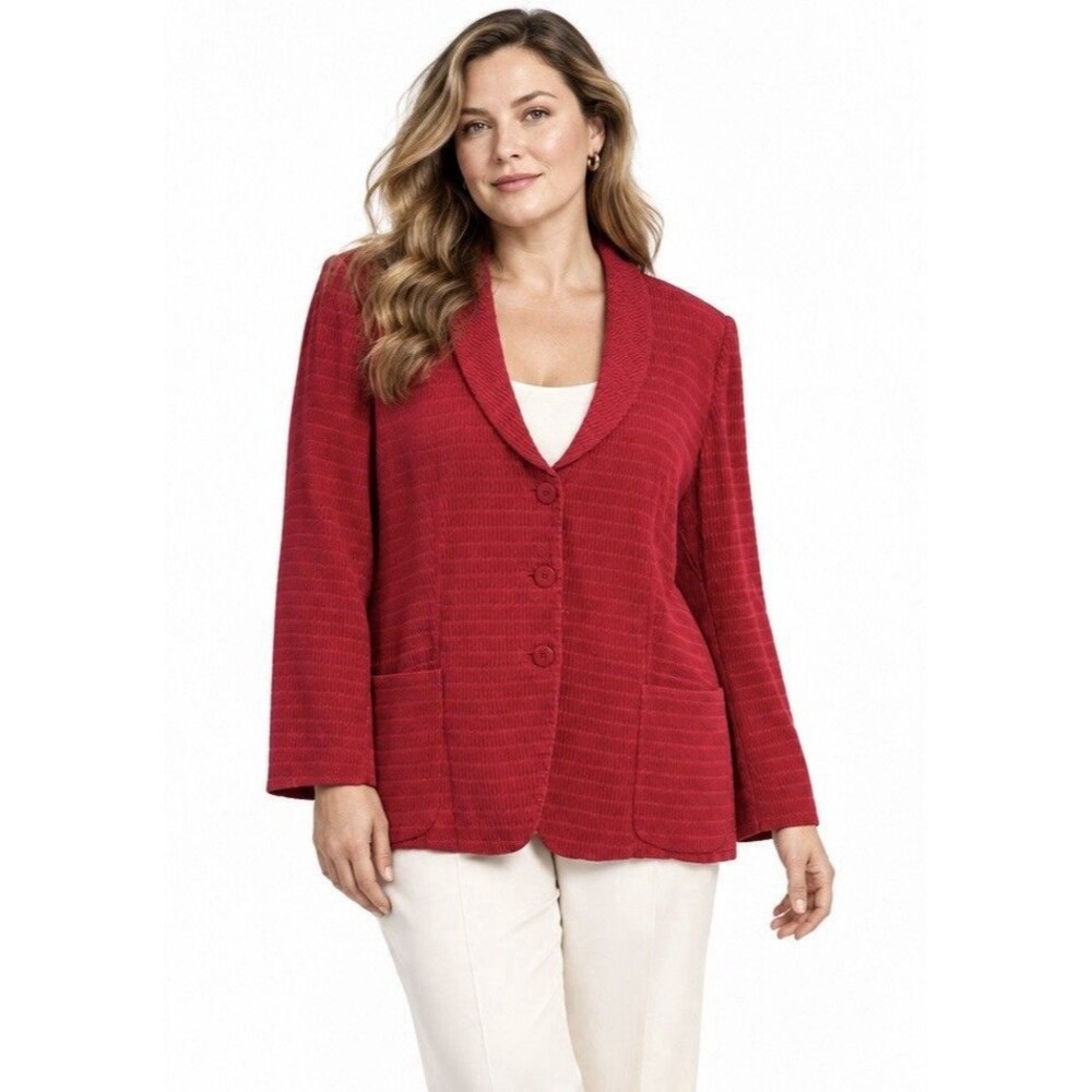 Armani Collezioni Made in Italy Red Textured Cotton Blend Blazer Jacket L/XL